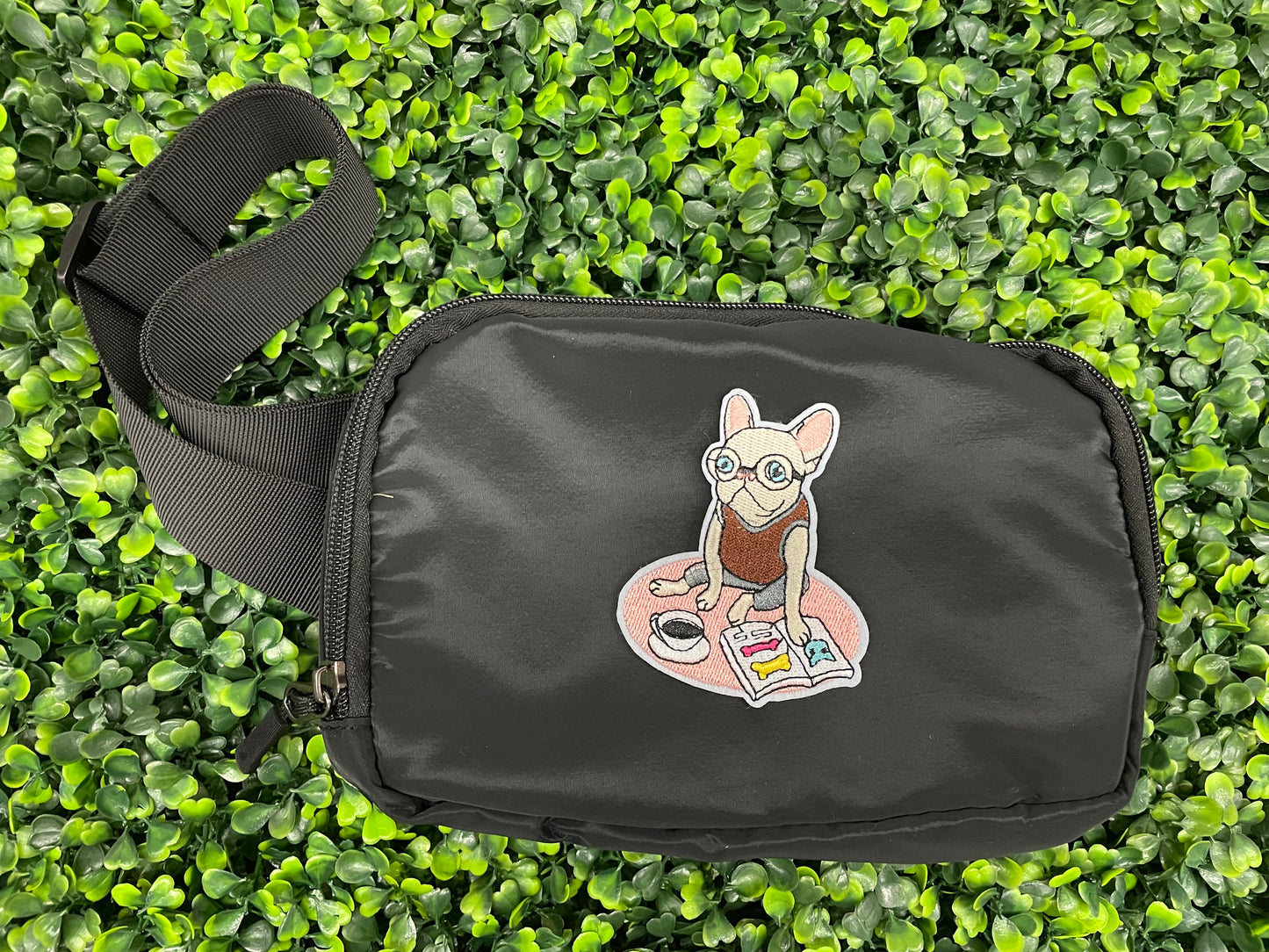 French Bulldog Reading Embroidered Patch