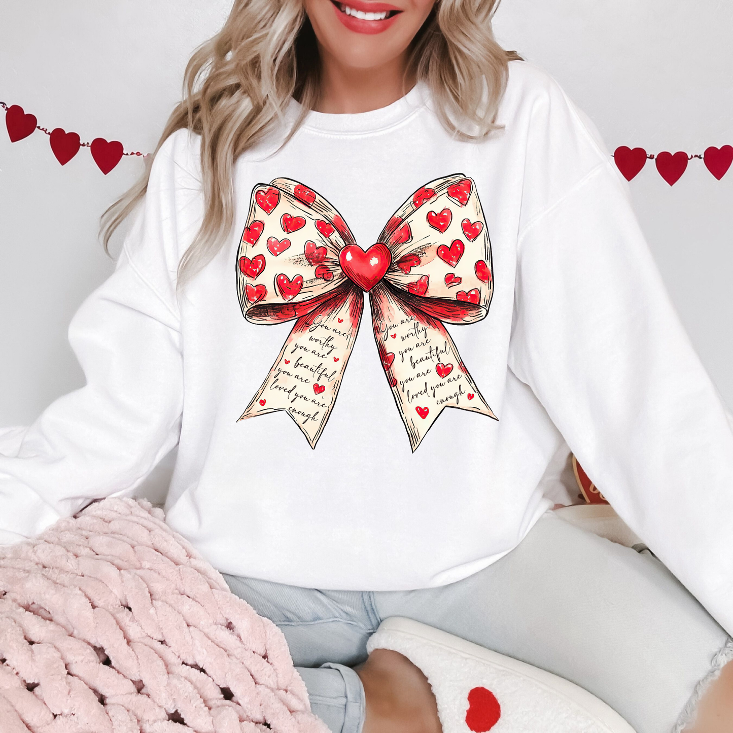 Valentine's Hearts & Affirmations Bow