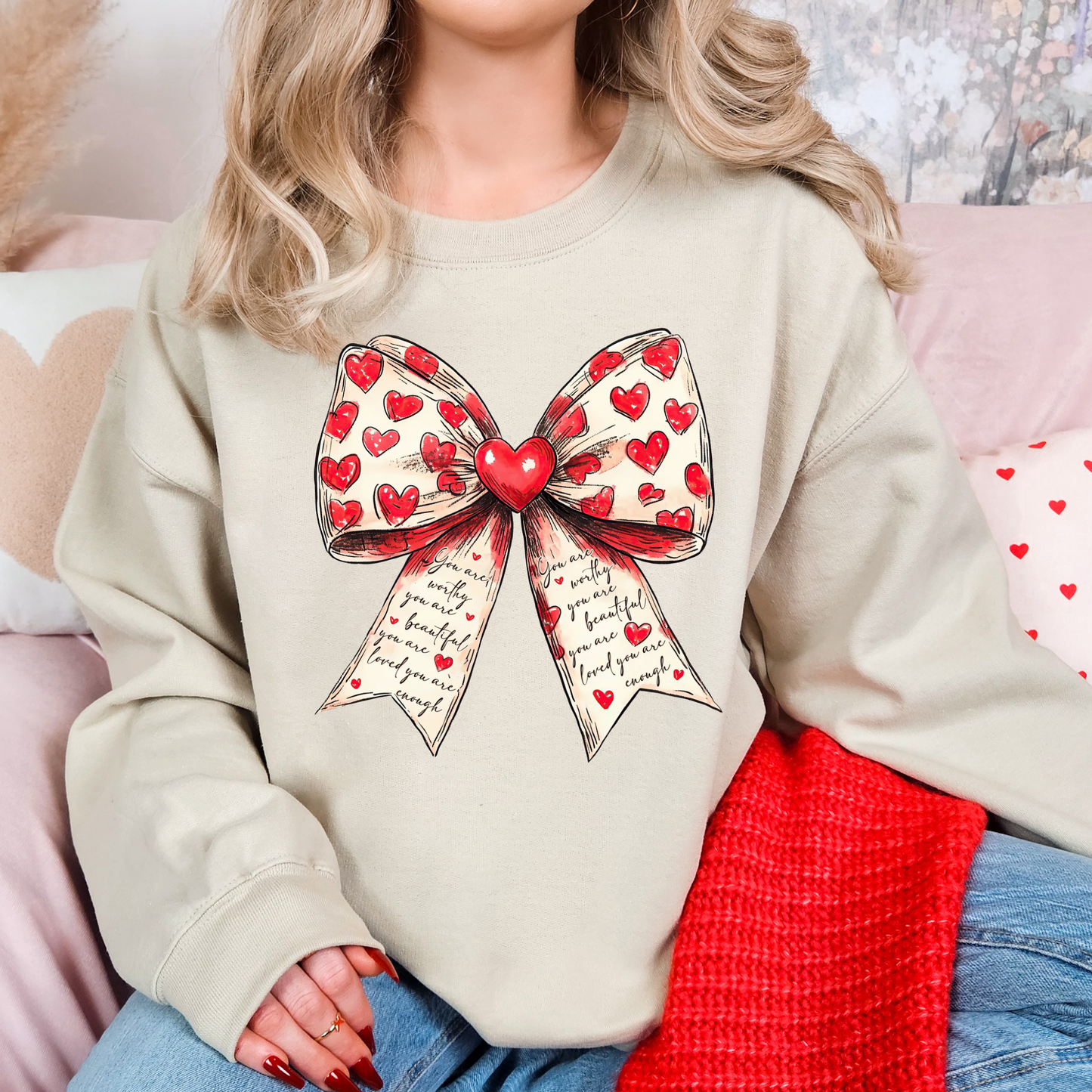 Valentine's Hearts & Affirmations Bow