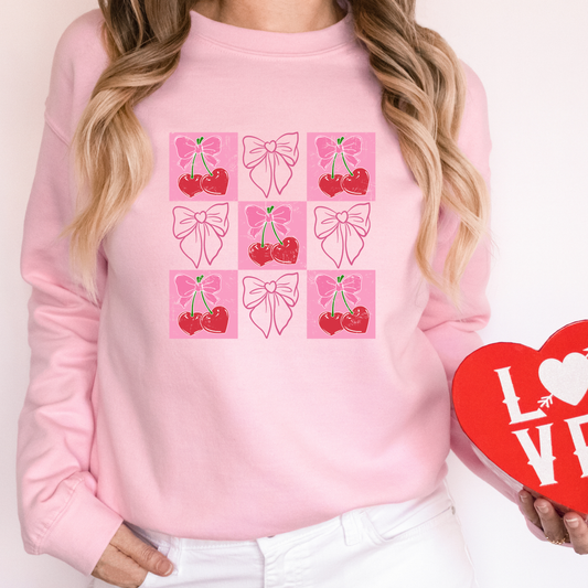Cherries & Outlined Bows Checkered
