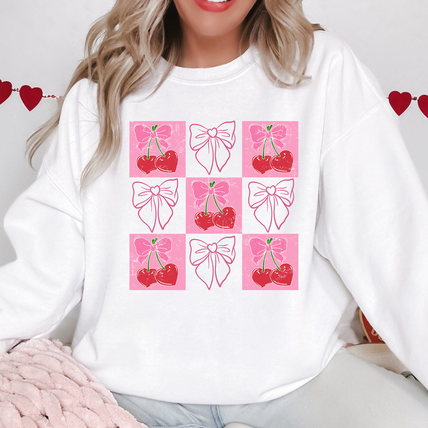 Cherries & Outlined Bows Checkered
