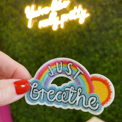Just Breathe Rainbow Embroidered Patch