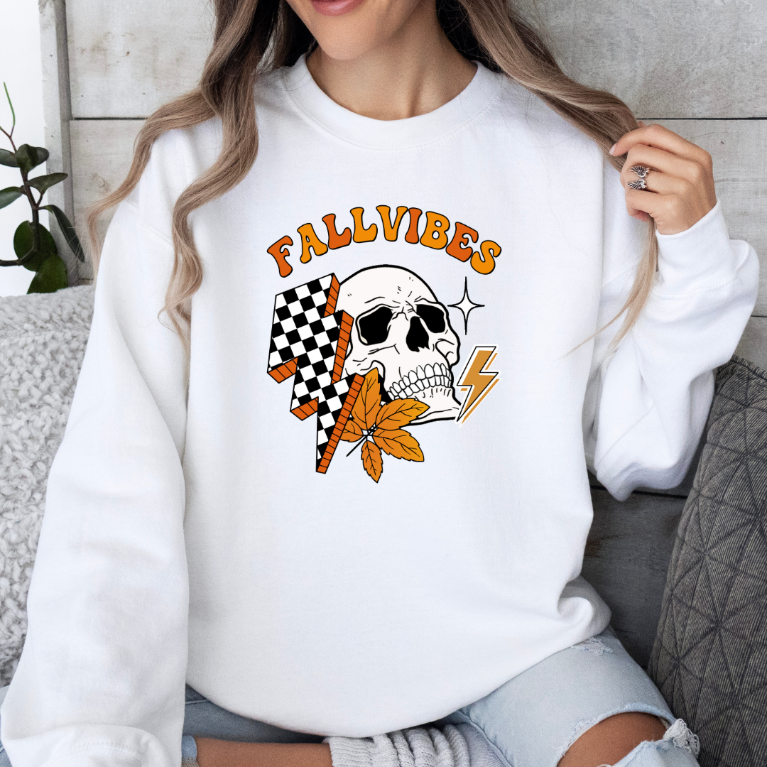 'Fall Vibes' Skull & Checkered Lightning Bolt