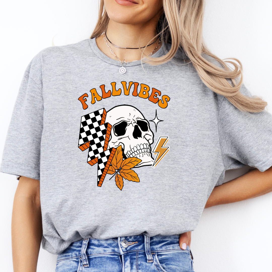 'Fall Vibes' Skull & Checkered Lightning Bolt