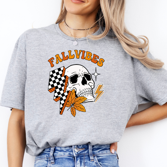 'Fall Vibes' Skull & Checkered Lightning Bolt
