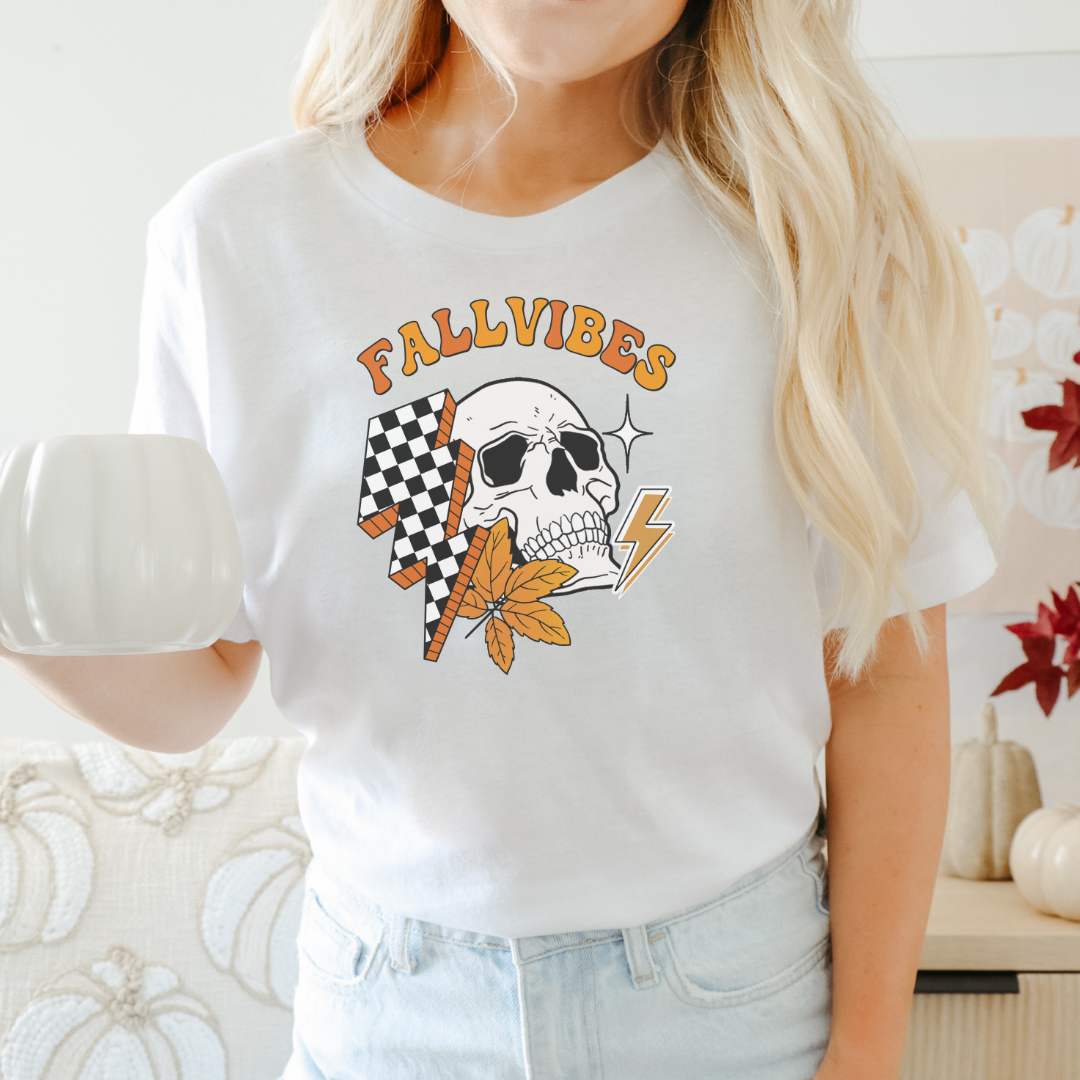 'Fall Vibes' Skull & Checkered Lightning Bolt