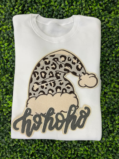 Leopard HoHoHo Santa Hat Chenille Patch