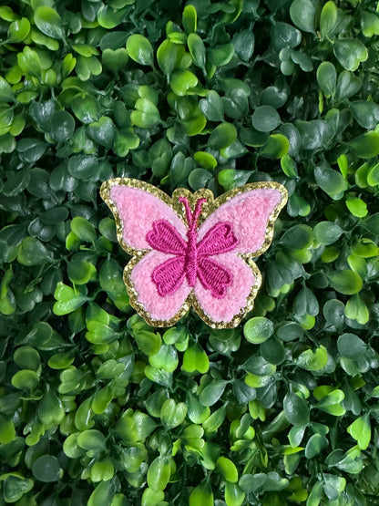 Pink Butterfly Glitter Edge Embroidered Patch