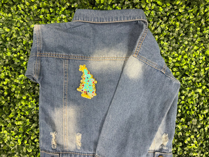 Blue Vintage Tree Glitter Embroidered Patch
