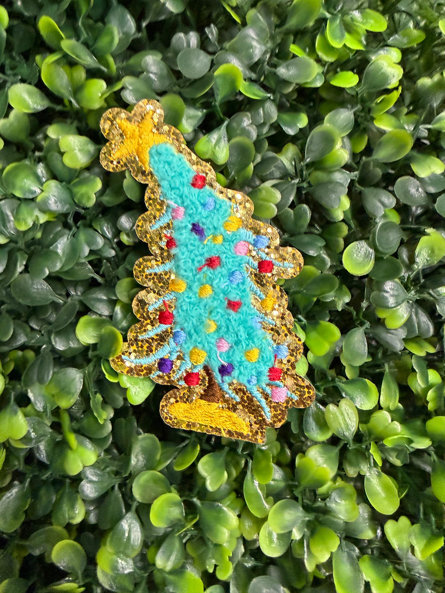 Blue Vintage Tree Glitter Embroidered Patch