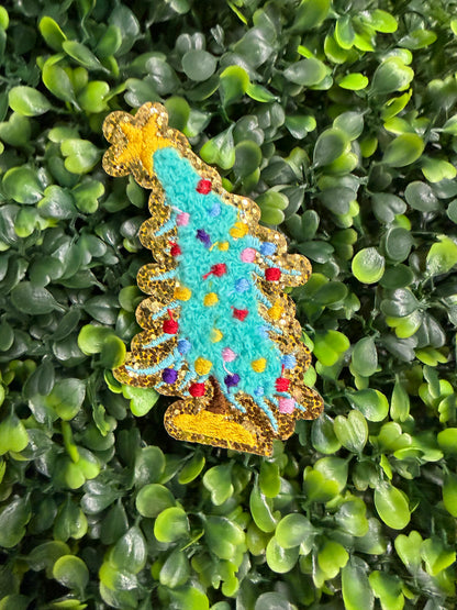 Blue Vintage Tree Glitter Embroidered Patch