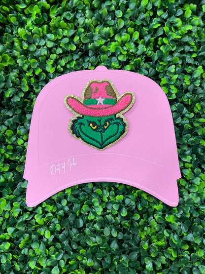 Pink Grinchy Cowboy Glitter Chenille Patch