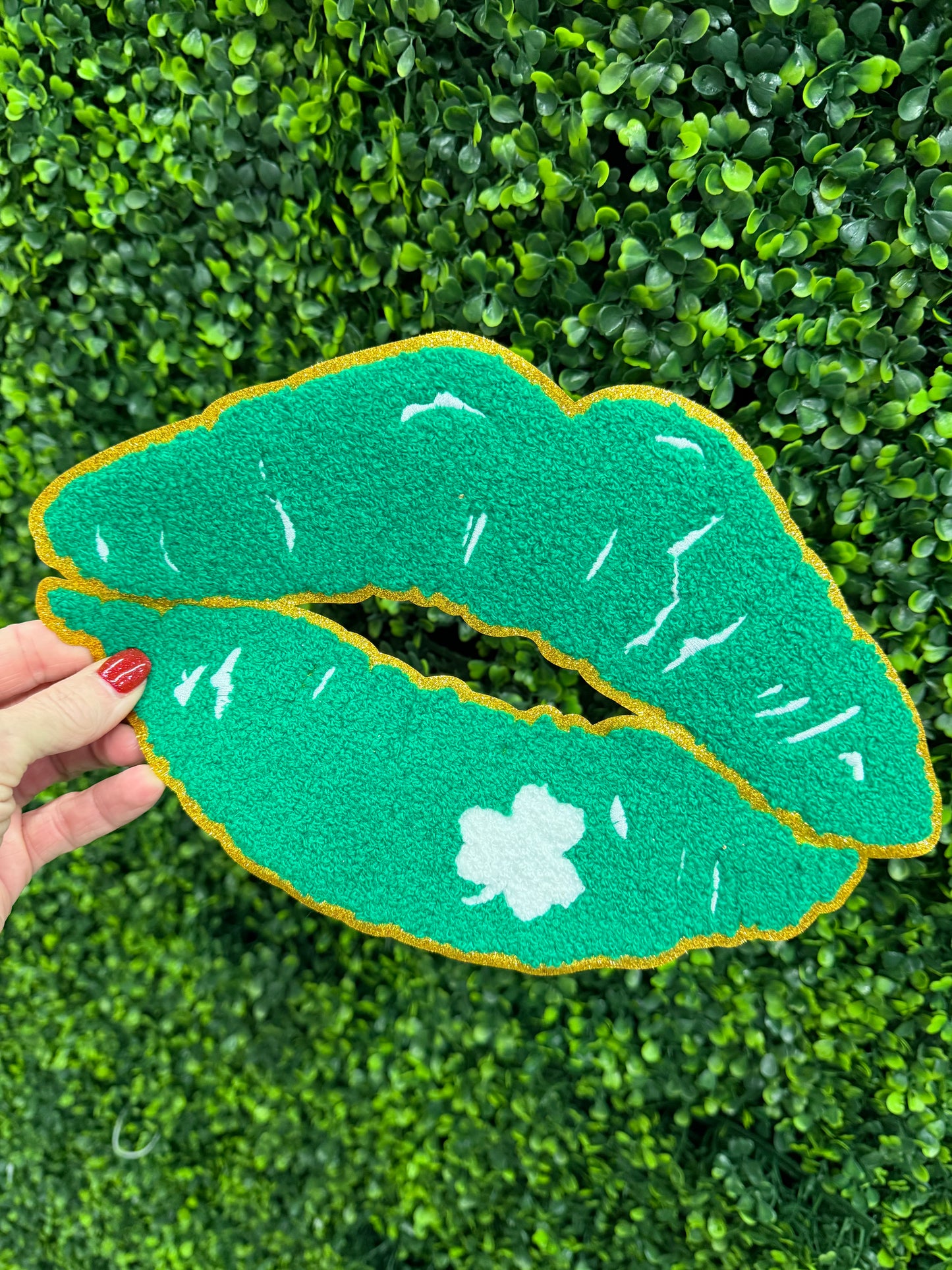 Green Shamrock Lips Patch – St. Patrick’s Day Lucky Lip Iron-On Patch