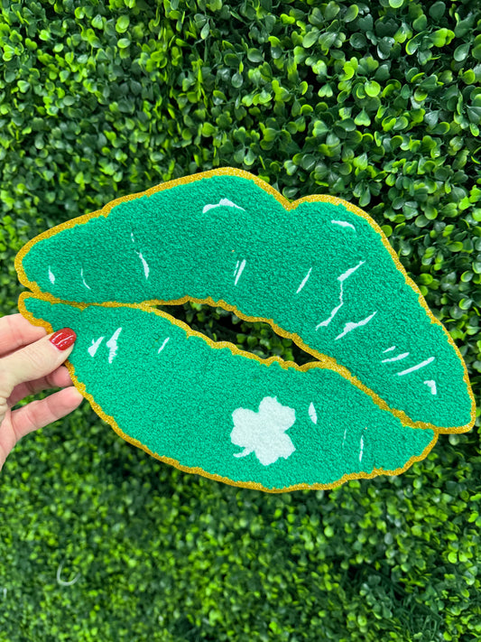 Green Shamrock Lips Patch – St. Patrick’s Day Lucky Lip Iron-On Patch