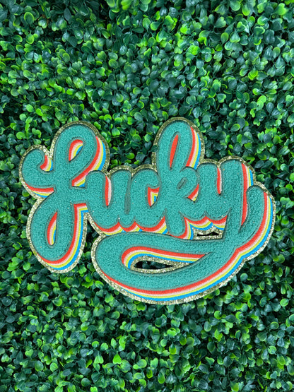 Lucky Rainbow Patch – Retro Lucky Iron-On Patch with Gold Trim | St. Patrick’s Day Embroidered Patch