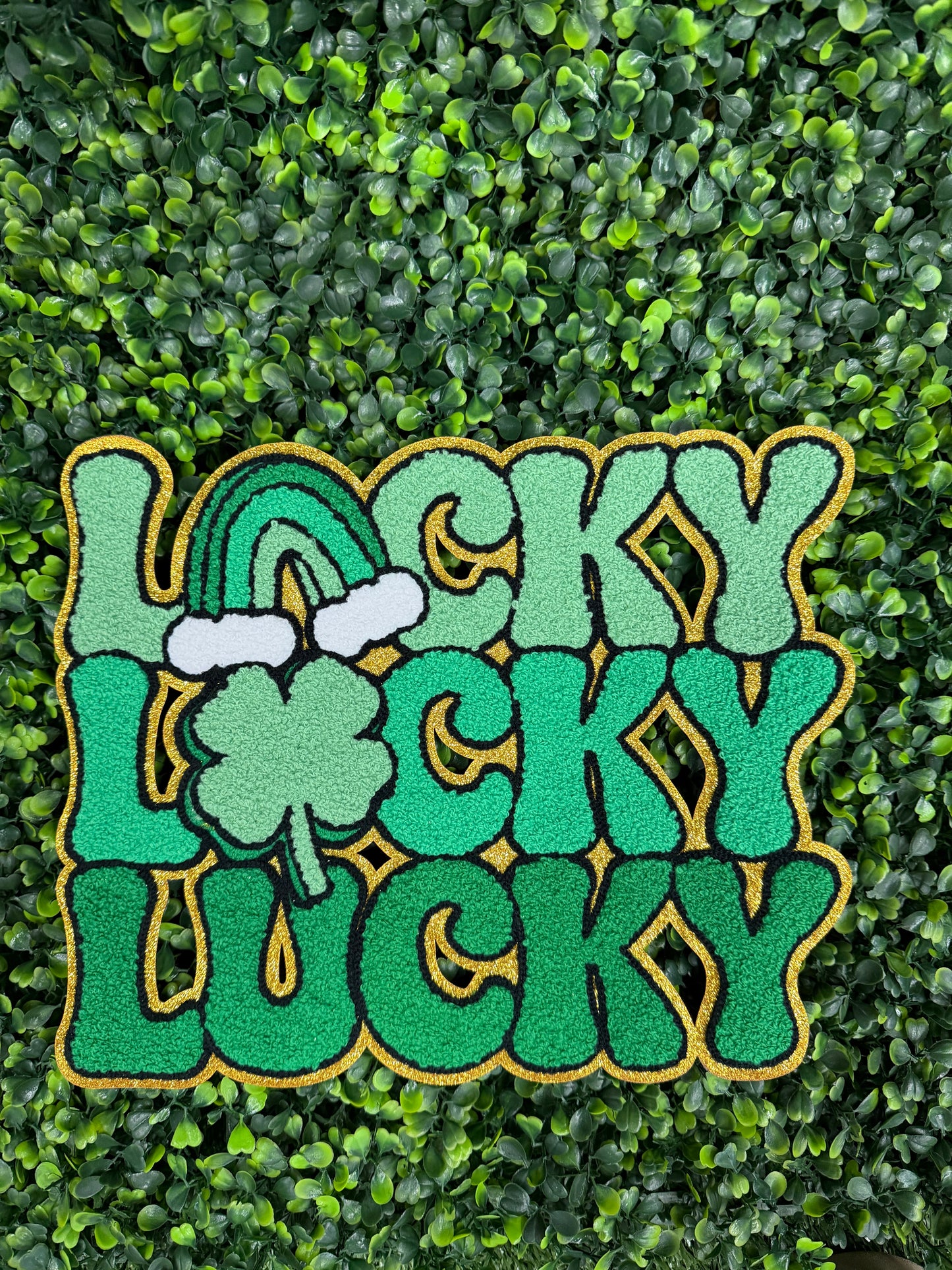 Lucky Lucky Lucky Patch – St. Patrick’s Day Shamrock Rainbow Iron-On Patch