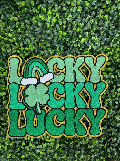 Lucky Lucky Lucky Patch – St. Patrick’s Day Shamrock Rainbow Iron-On Patch