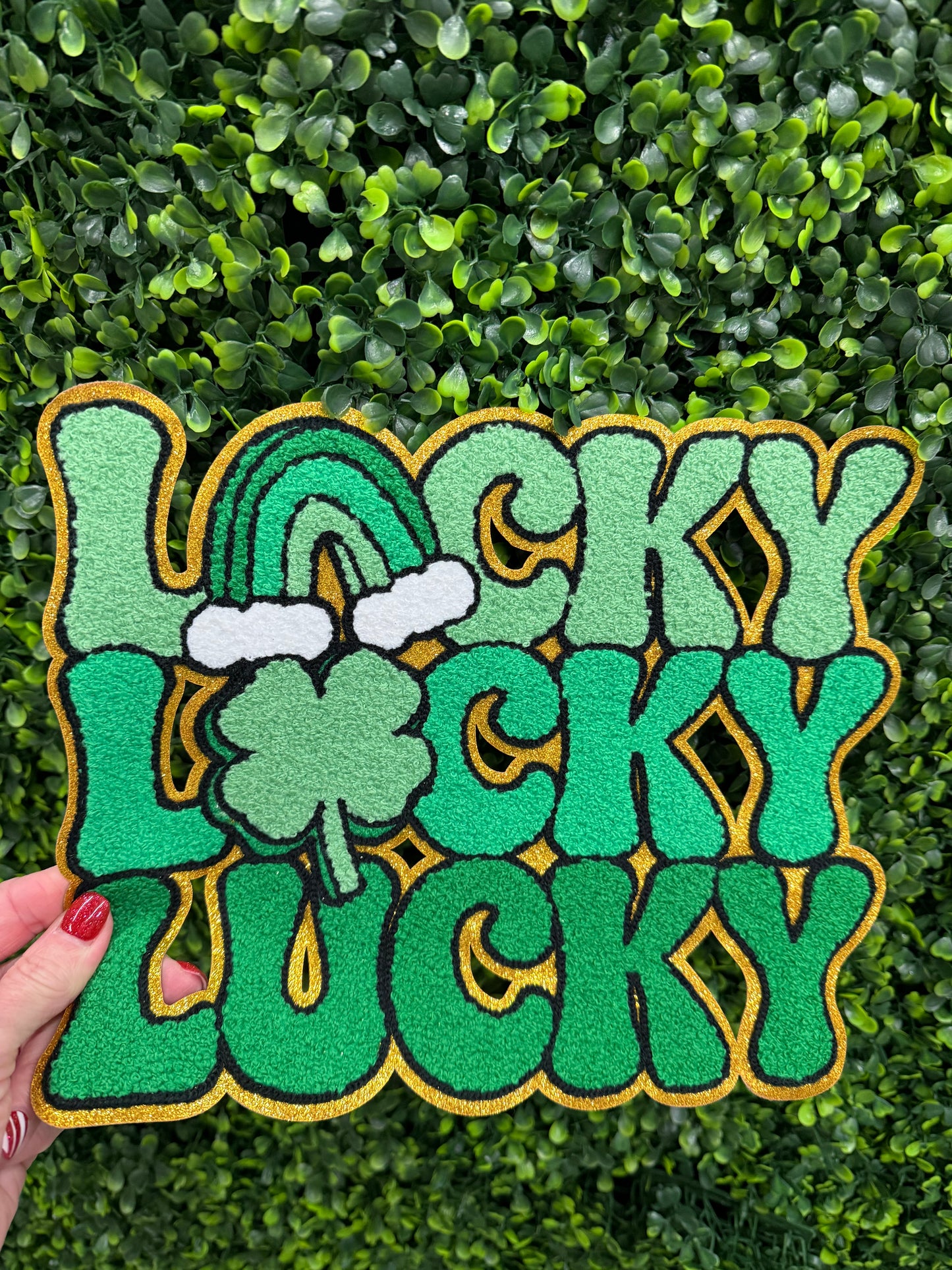 Lucky Lucky Lucky Patch – St. Patrick’s Day Shamrock Rainbow Iron-On Patch