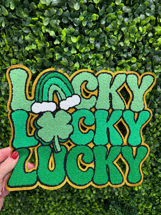 Lucky Lucky Lucky Patch – St. Patrick’s Day Shamrock Rainbow Iron-On Patch