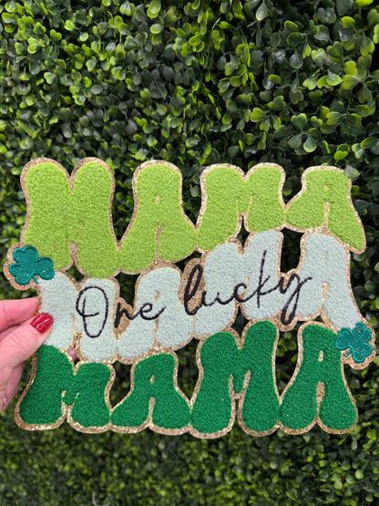Mama One Lucky Mama Patch – St. Patrick’s Day Shamrock Iron-On Patch