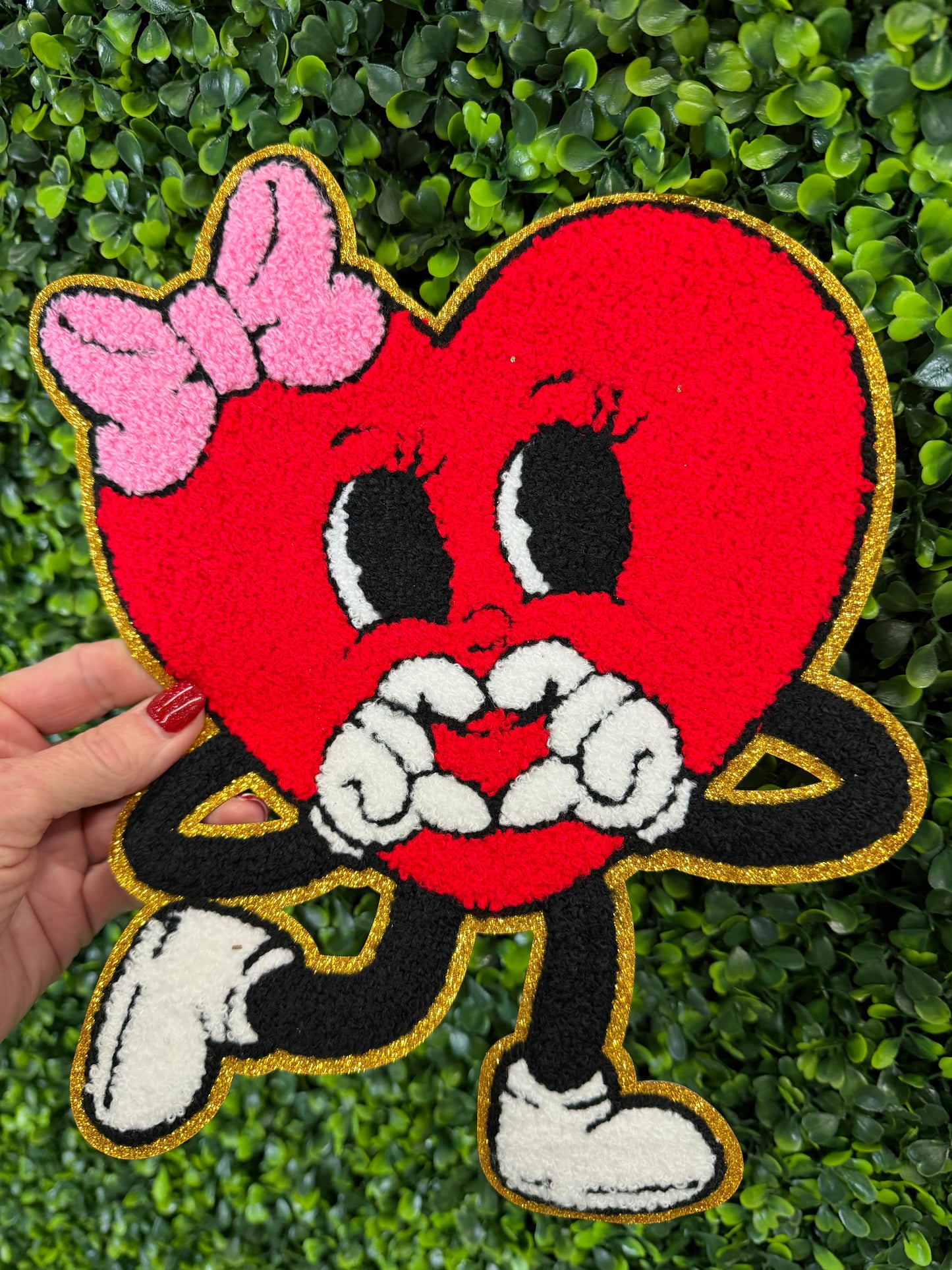 Cute Heart Character Chenille Patch