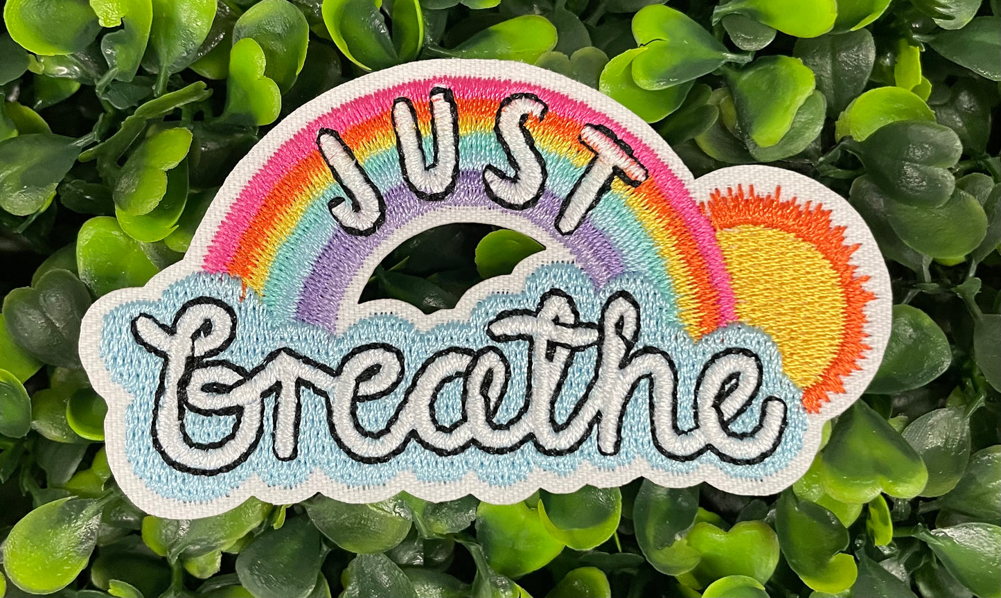 Just Breathe Rainbow Embroidered Patch