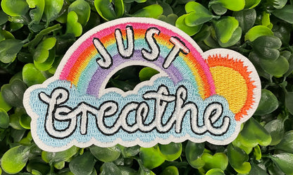 Just Breathe Rainbow Embroidered Patch
