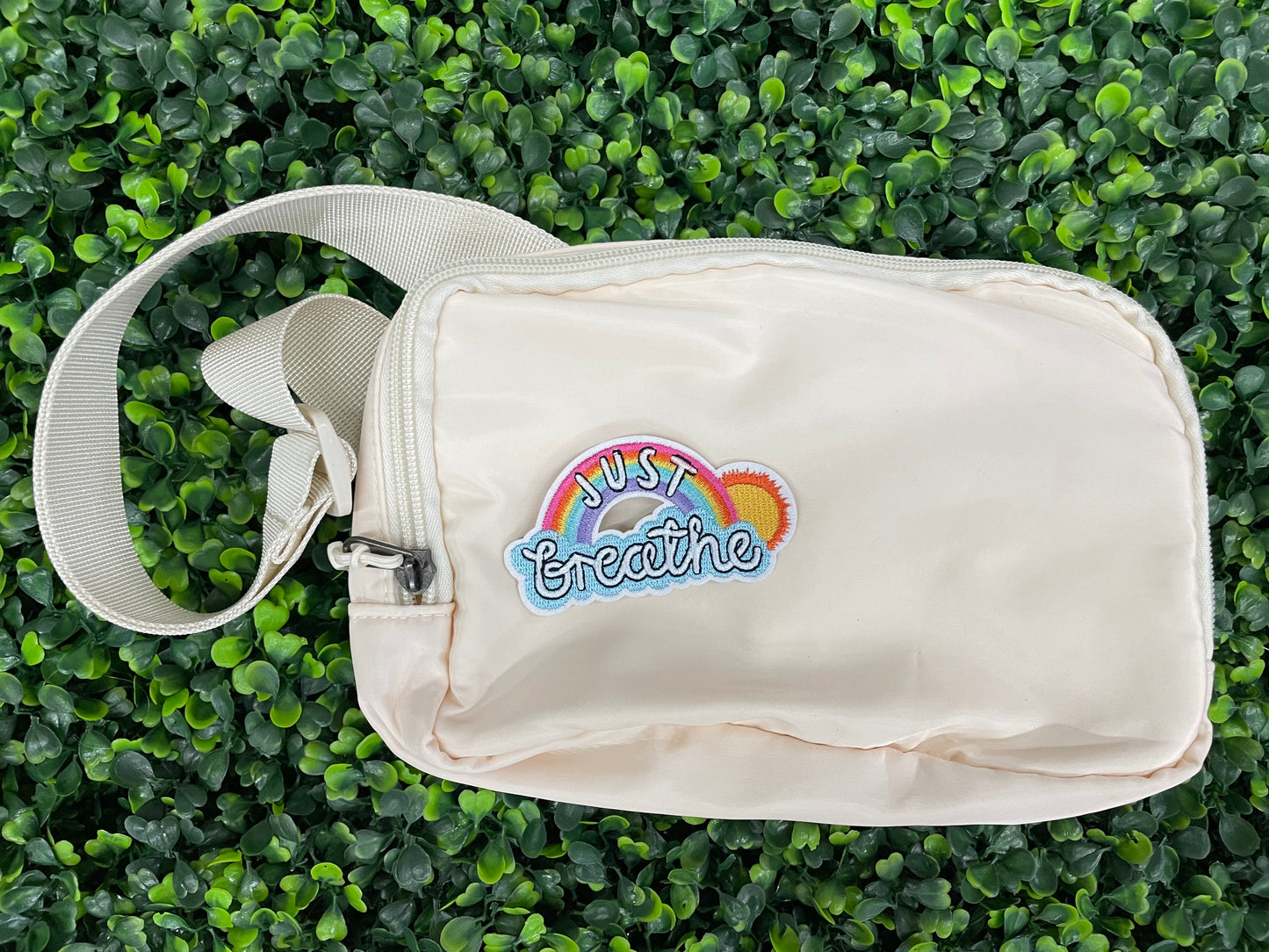 Just Breathe Rainbow Embroidered Patch