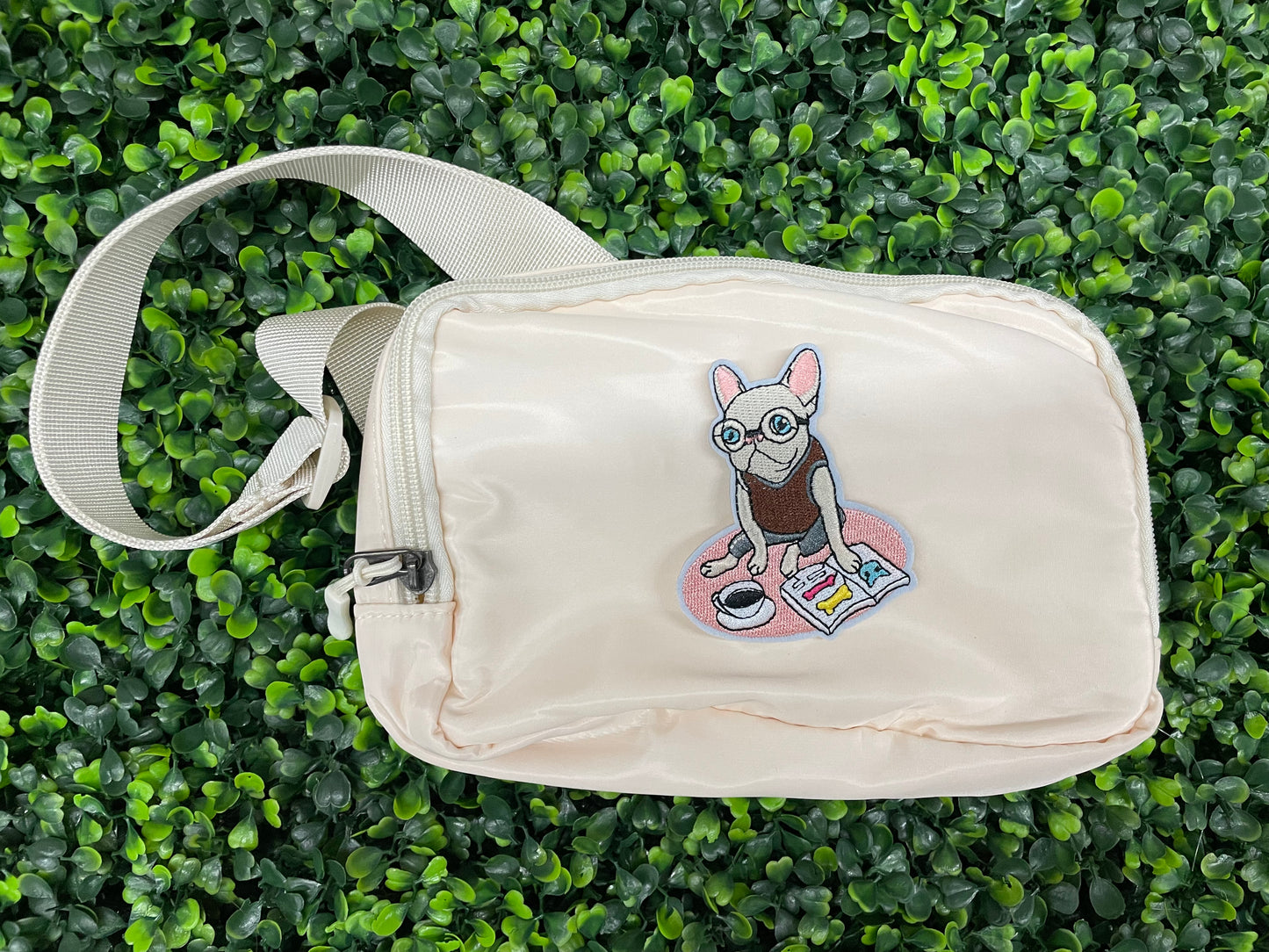 French Bulldog Reading Embroidered Patch