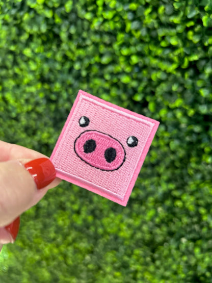 Pink Pig Nose Patch – Mini Farm Animal Embroidered Iron-On Patch