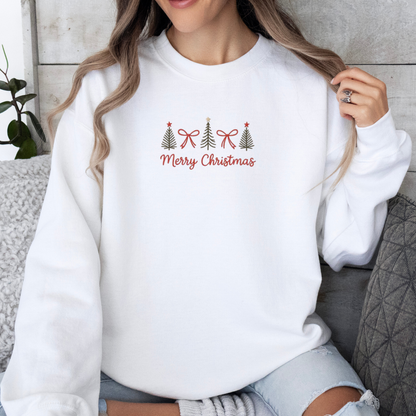 Merry Christmas Bows & Trees Embroidery