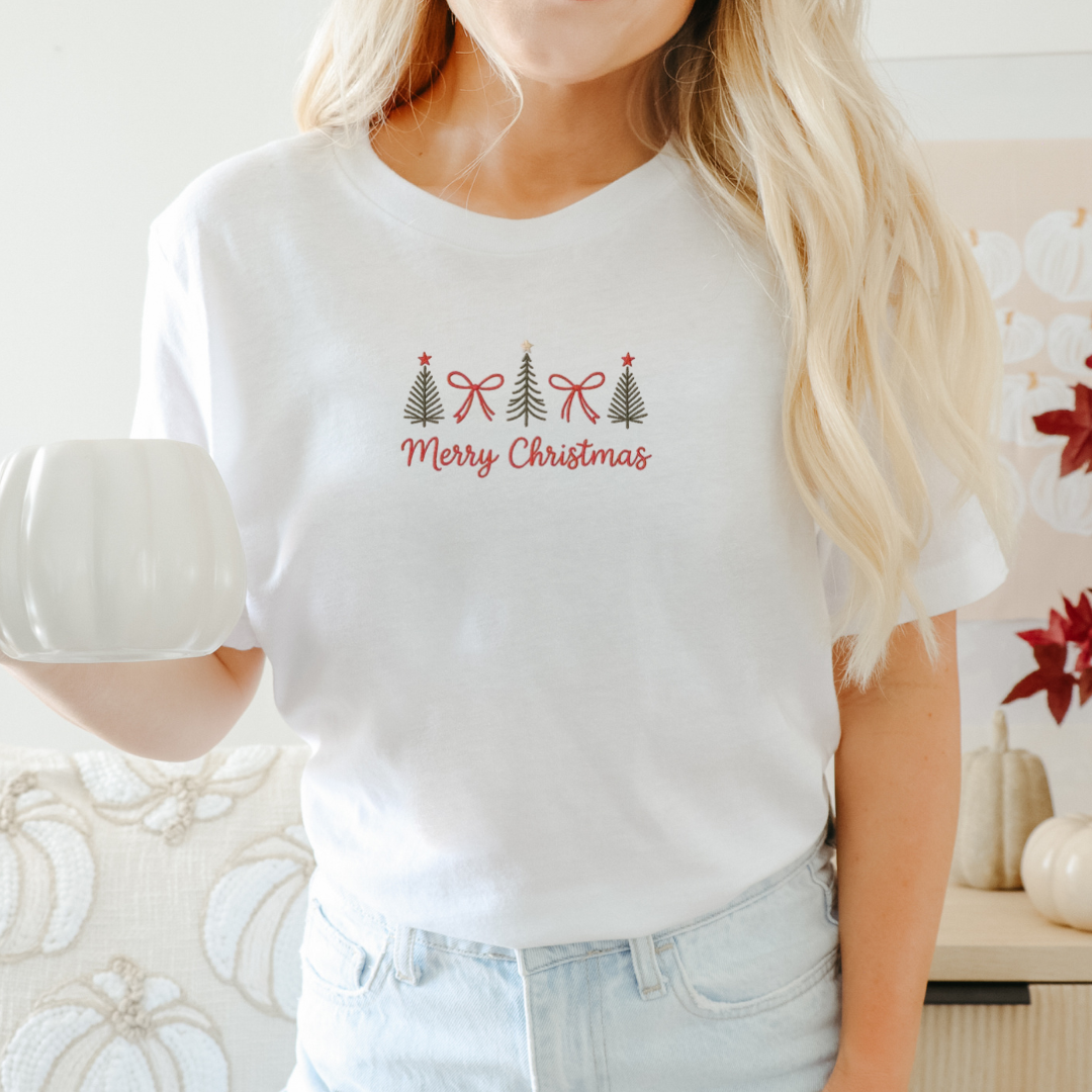 Merry Christmas Bows & Trees Embroidery