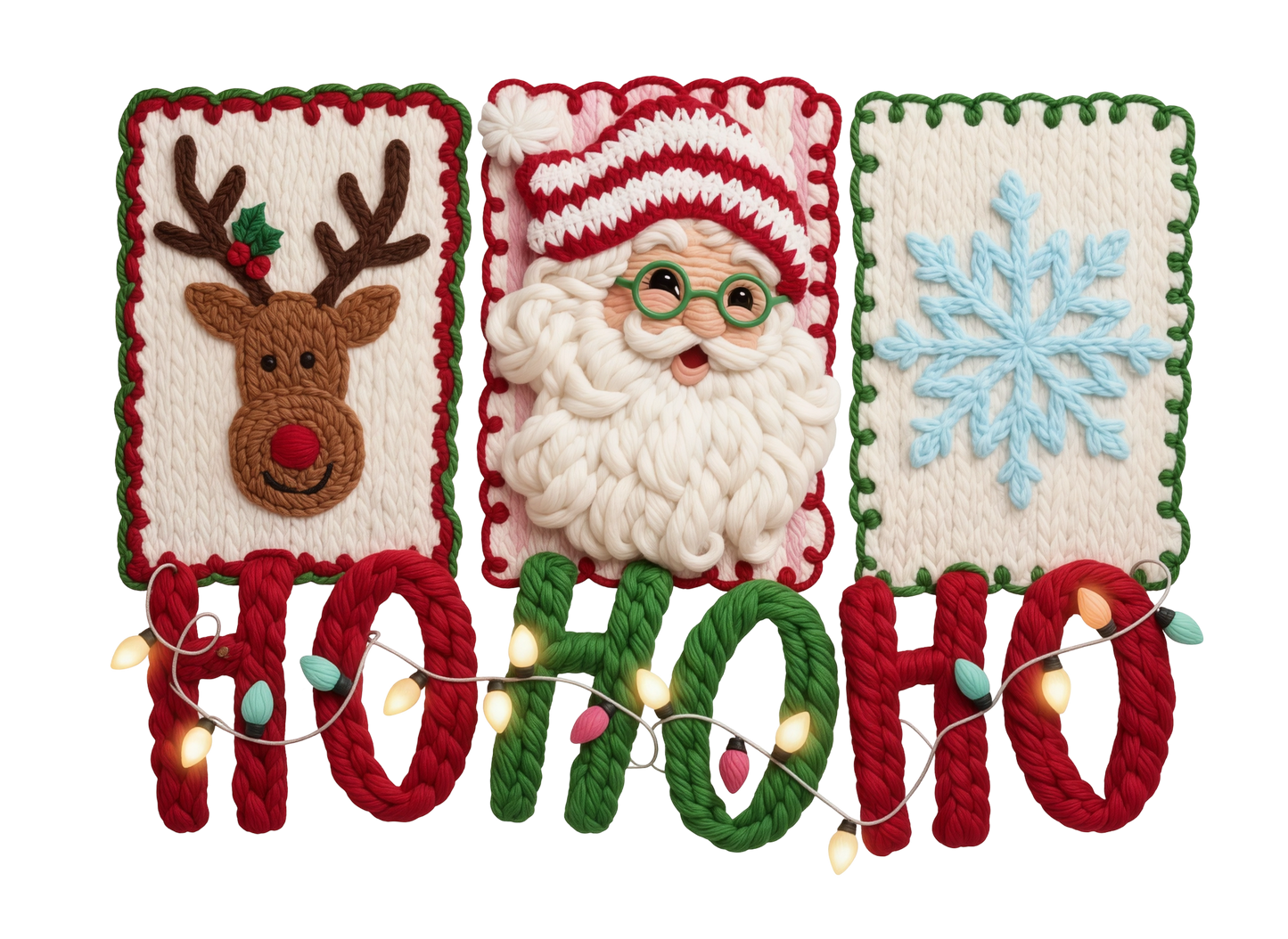 Hohoho Yarn Print Santa, Reindeer, & Snowflake Sweatshirt